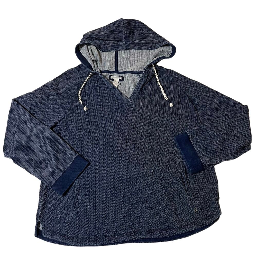 Carbon2Colbalt Mens Navy Blue Henley Pullover Cozy Beach Style Hoodie Sweater XL